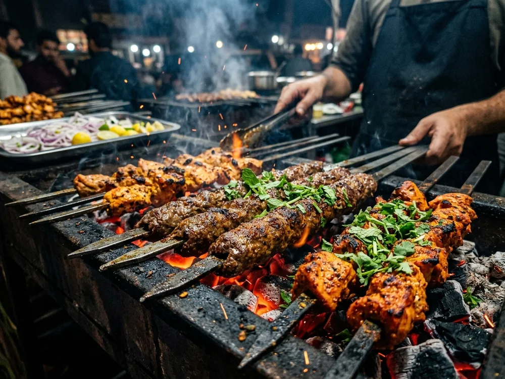 Smoky Charcoal grilled Chicken Tikka and Seekh Kababs